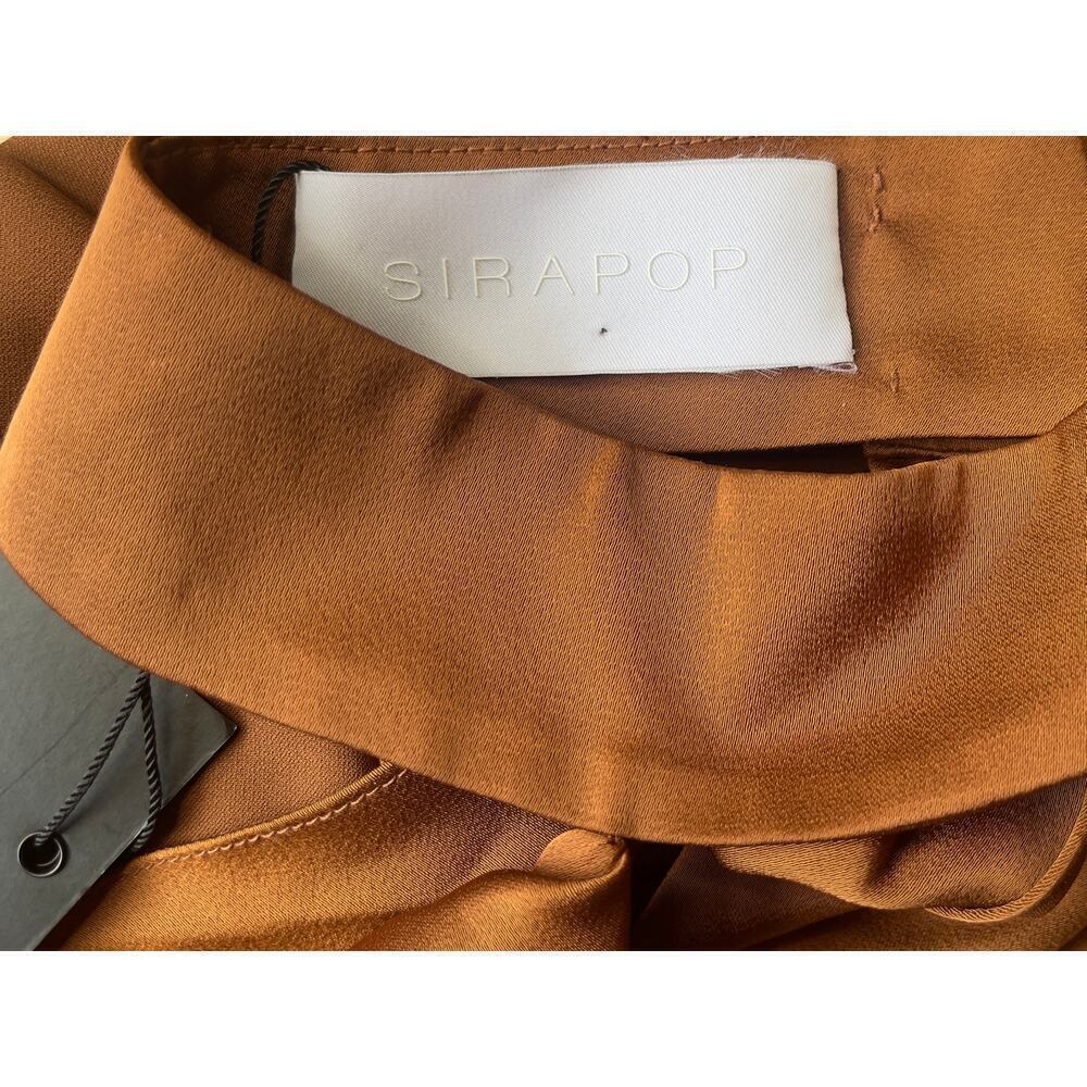 Sirapop Sara Satin Asymmetric Side-Drape Midi Dress in Camel NWTI – Size Small - Picture 5 of 17